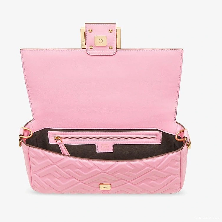 Affordable Bag Pink FF Baguette Medium Leather Motif Fendi In Nappa 0801